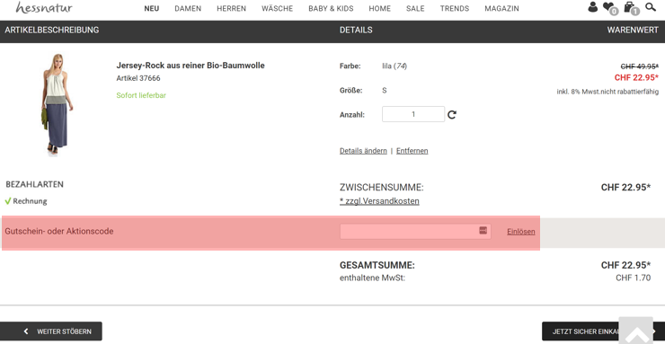 wie wird ein hessnatur at Gutscheincode eingeloest