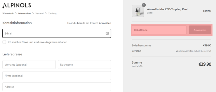 wie wird ein alpinols Gutscheincode eingeloest
