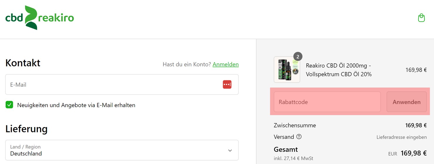 wie ist ein Reakiro CBD Gutscheincode einzulösen