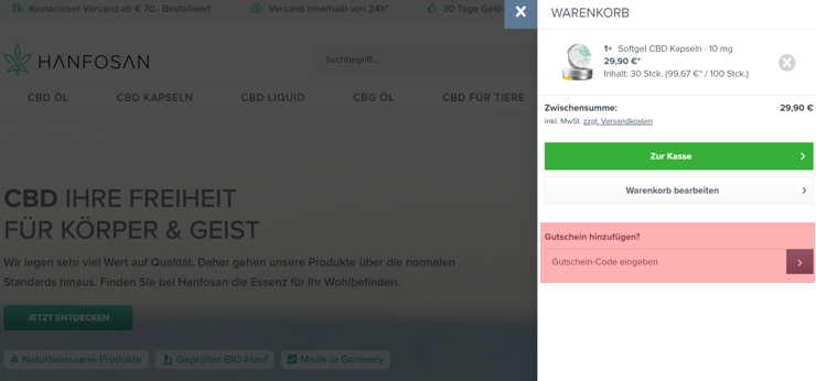 wie wird ein hanfosan Gutscheincode eingeloest