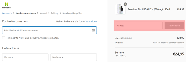 wo ist ein hempamed Gutscheincode einzulösen