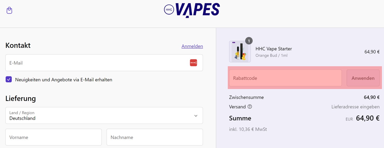 wie ist ein HHC-Vapes Gutscheincode einzulösen