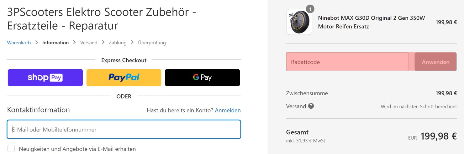 wie ist ein 3PScooters Gutscheincode einzulösen