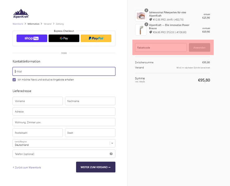 wie ist ein Alpenkraft Gutscheincode einzulösen
