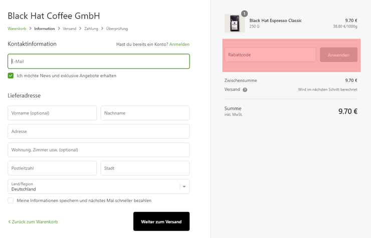 wie ist ein Blackhatcoffee Gutscheincode einzulösen