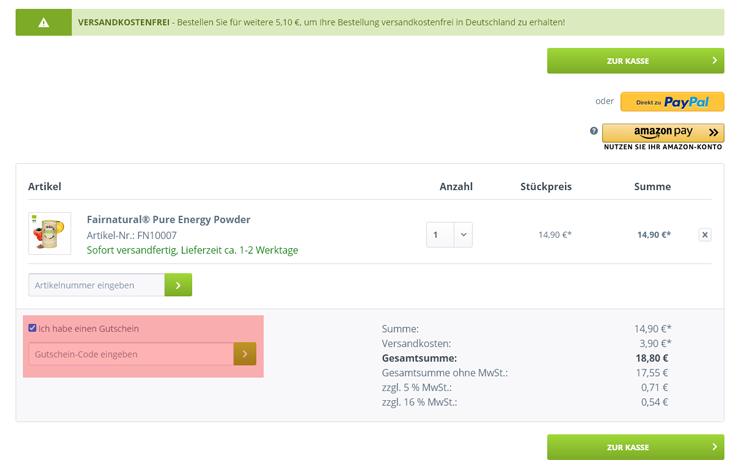 wie ist ein Fairnatural Gutscheincode einzulösen