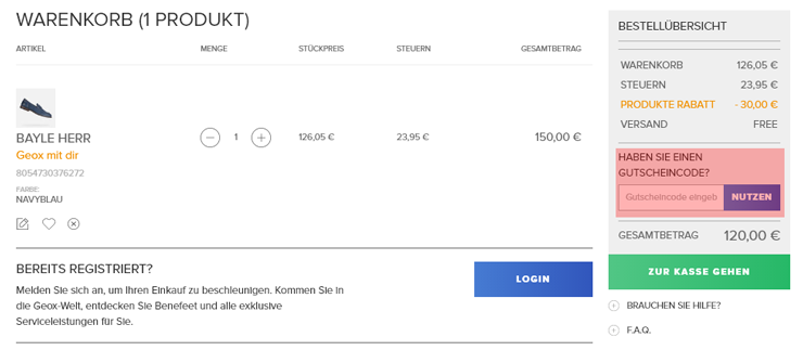 wie ist ein Geox  Gutscheincode einzulösen