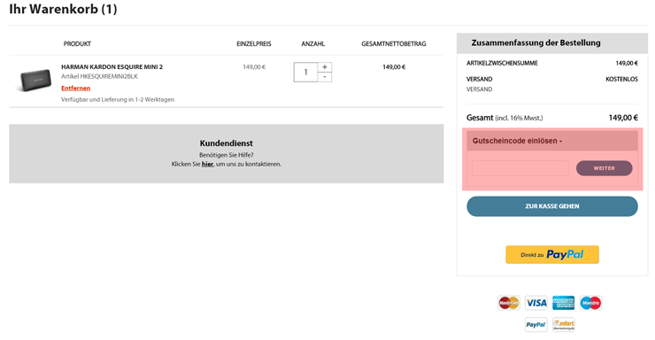 wie ist ein Harman Kardon Gutscheincode einzulösen