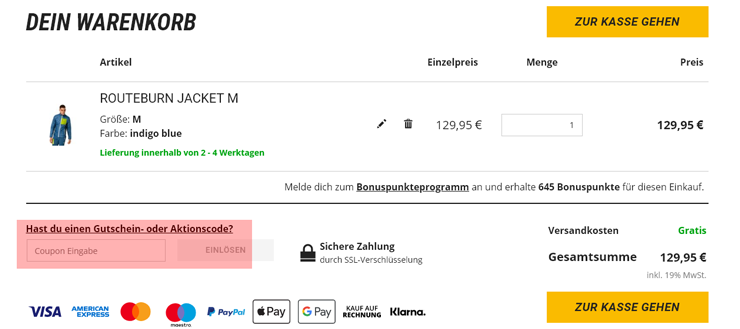 wie ist ein JACK WOLFSKIN  Gutscheincode einzulösen