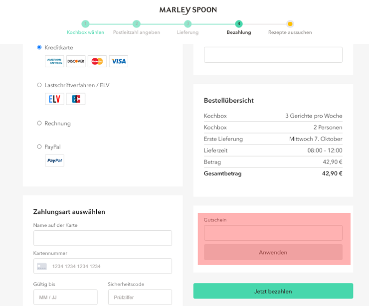 wie ist ein Marleyspoon Gutscheincode einzulösen