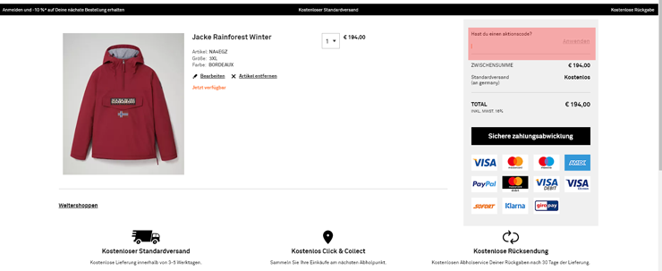 wie ist ein Napapijri Gutscheincode einzulösen