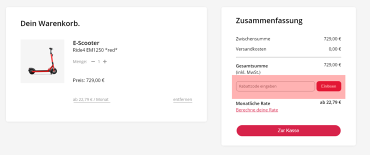 wie ist ein Ride4 Gutscheincode einzulösen