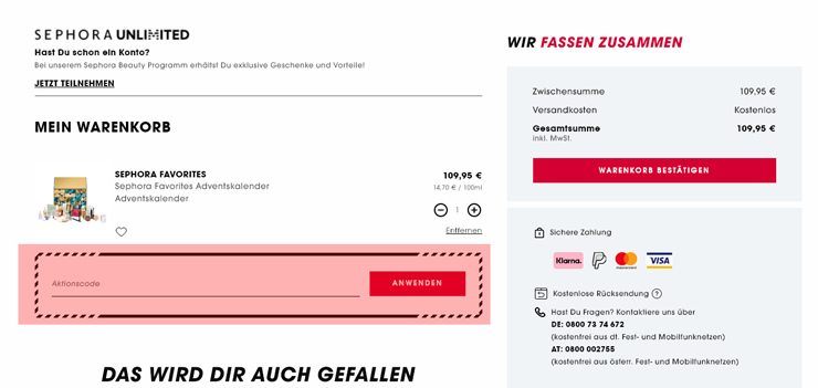 wie ist ein Sephora Gutscheincode einzulösen