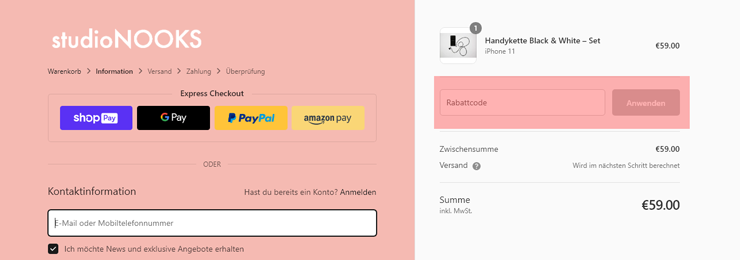 wie ist ein StudioNOOKS Gutscheincode einzulösen