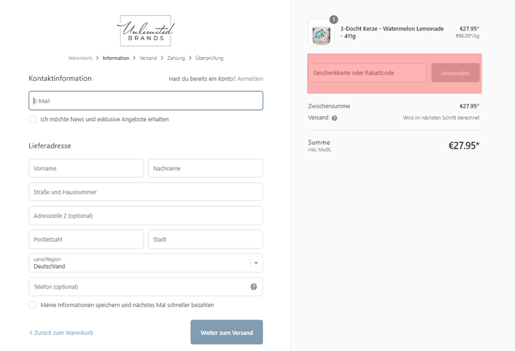 wie ist ein Unlimitedbrands Gutscheincode einzulösen