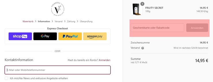 wie ist ein Valentea Gutscheincode einzulösen