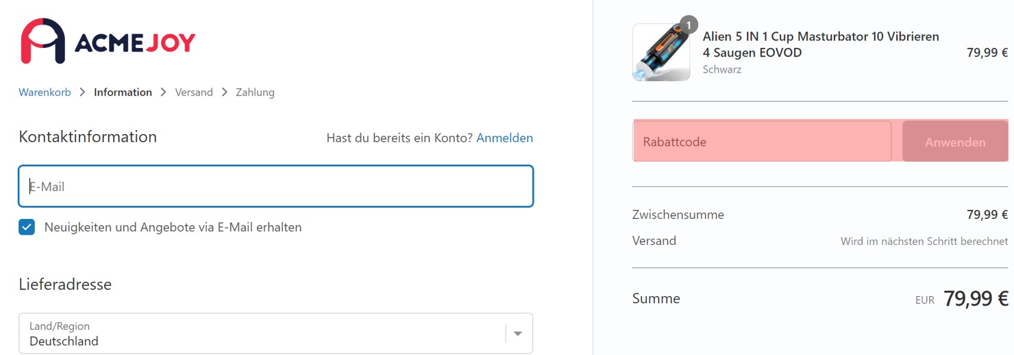 wie ist ein Acmejoy Gutscheincode einzulösen