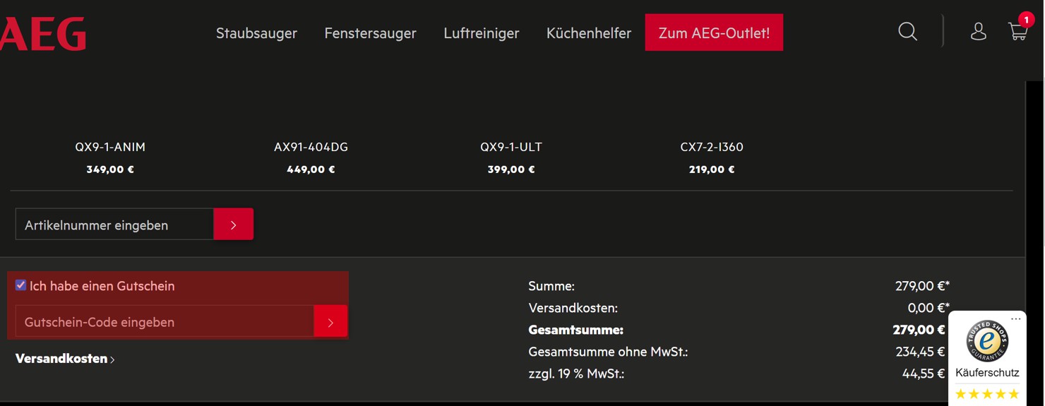 wie ist ein AEG VIP-Club Gutscheincode einzulösen