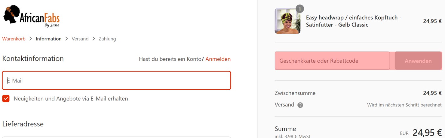 wie ist ein AfricanFabs Gutscheincode einzulösen