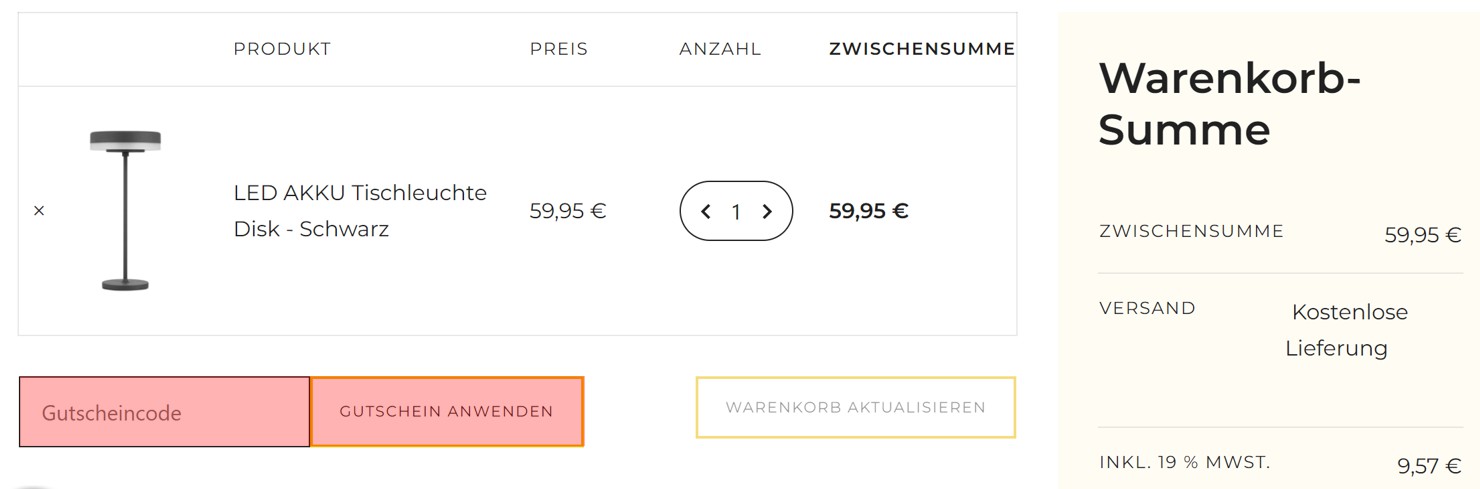 wie ist ein Akku Leuchten Gutscheincode einzulösen