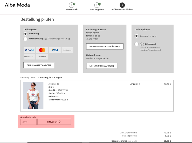 wie ist ein Alba Moda Gutscheincode einzulösen