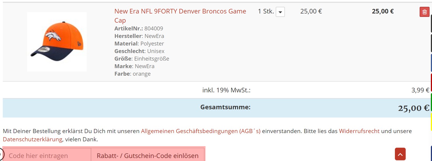 wie ist ein American Footballshop Gutscheincode einzulösen