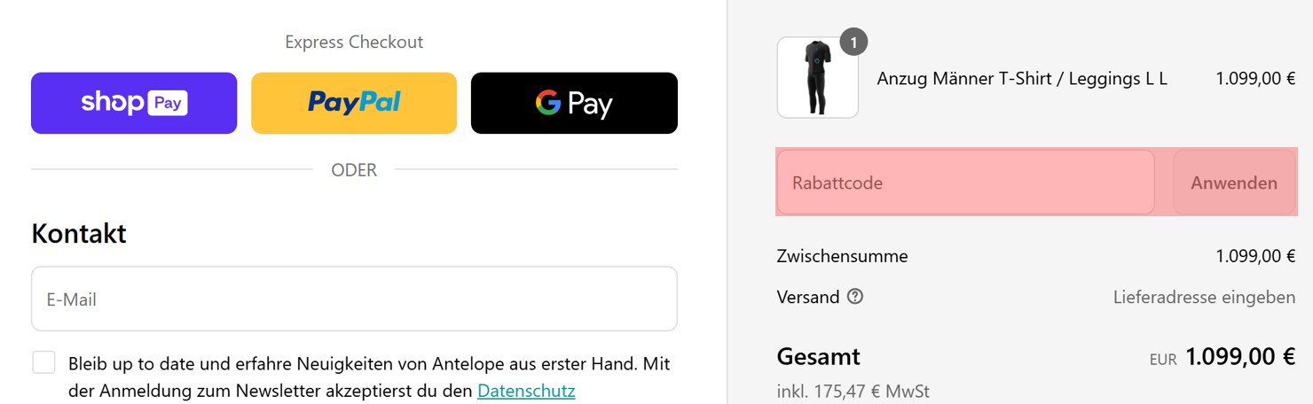wie ist ein Antelope Gutscheincode einzulösen