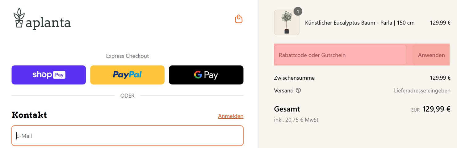 wie ist ein Aplanta Gutscheincode einzulösen