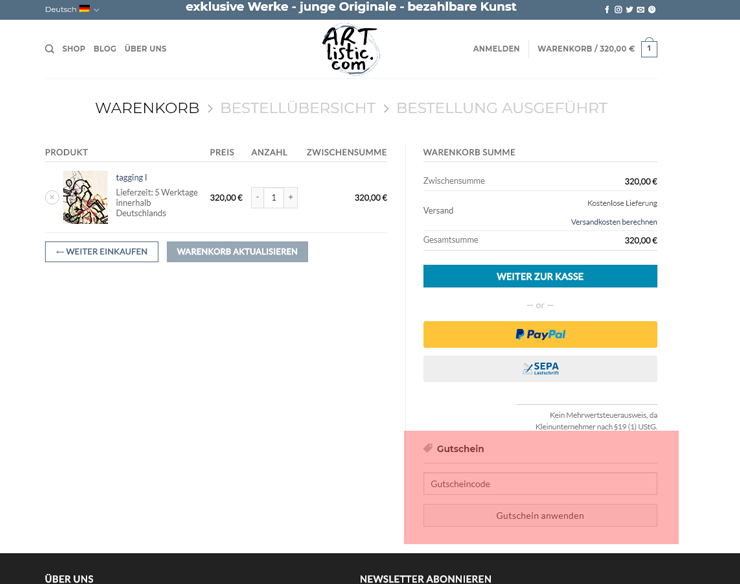wie ist ein ARTlistic Gutscheincode einzulösen