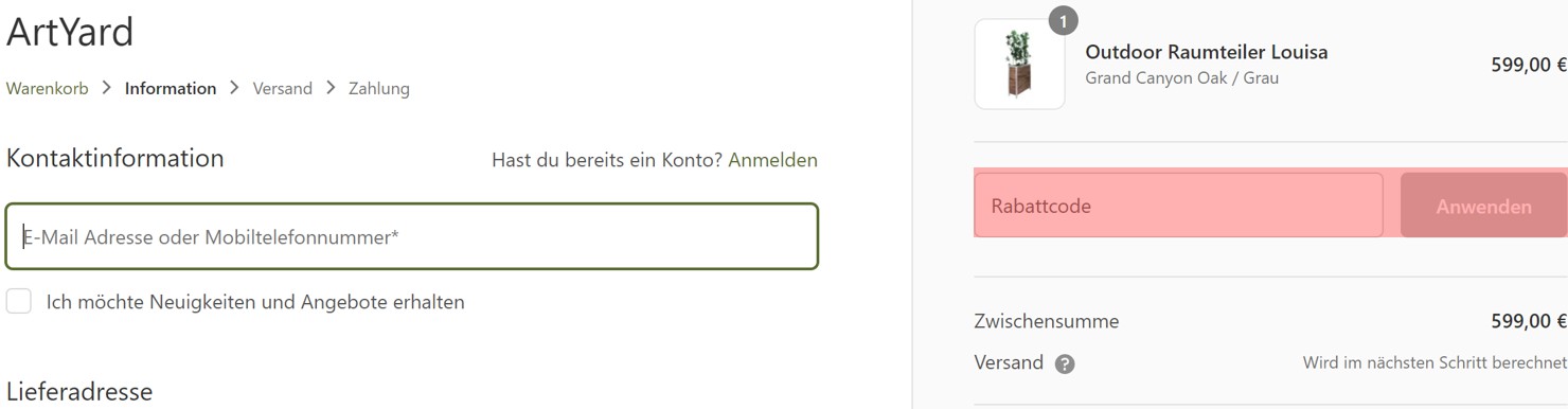 wie ist ein Artyard Gutscheincode einzulösen