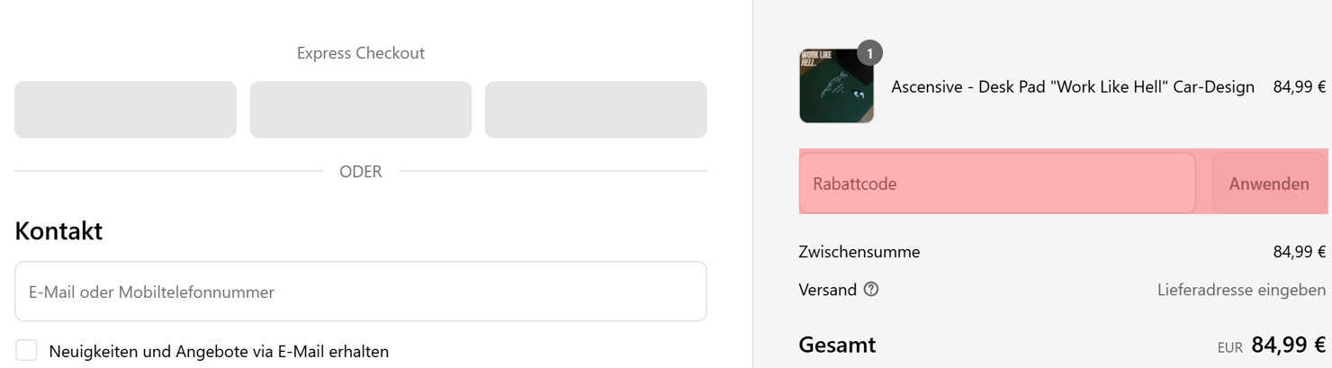 wie ist ein Ascensive Gutscheincode einzulösen