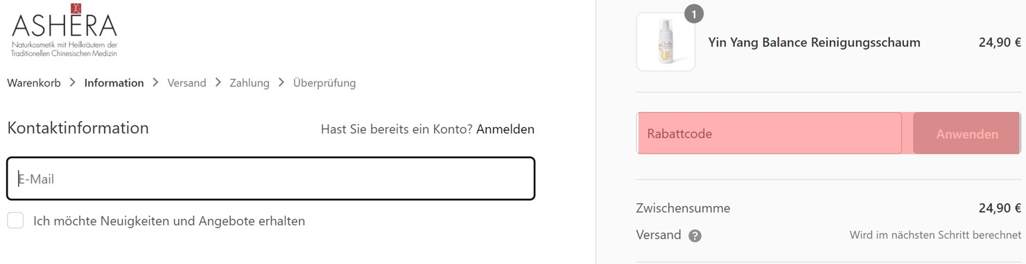 wie ist ein Ashera Cosmetics Gutscheincode einzulösen