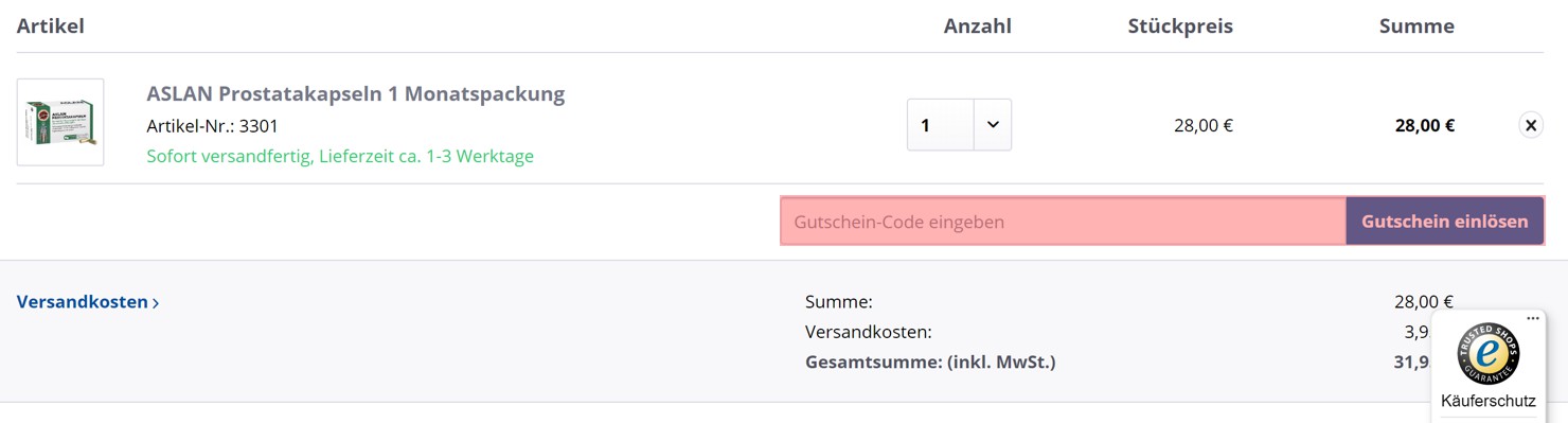 wie ist ein Aslan Gutscheincode einzulösen