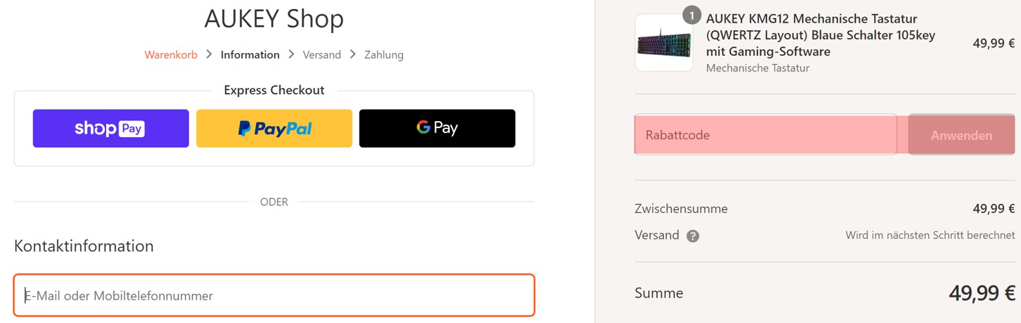 wie ist ein Aukey Gutscheincode einzulösen