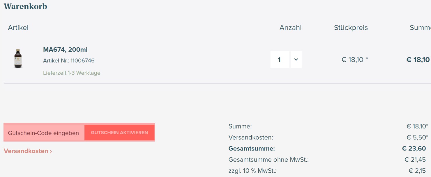 wie ist ein Ayurvedashop Gutscheincode einzulösen