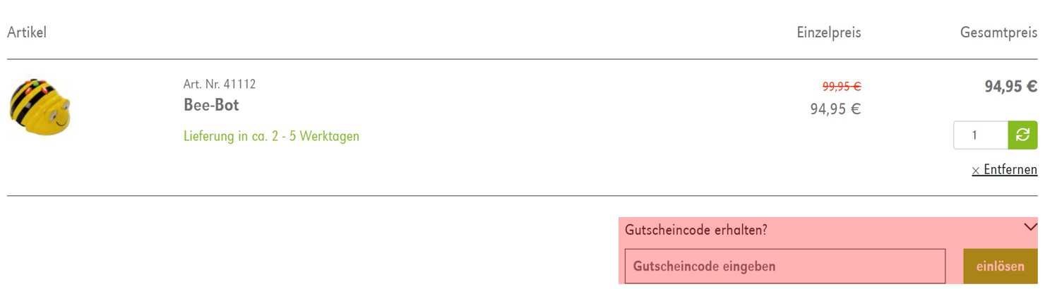 wie ist ein Backwinkel Gutscheincode einzulösen