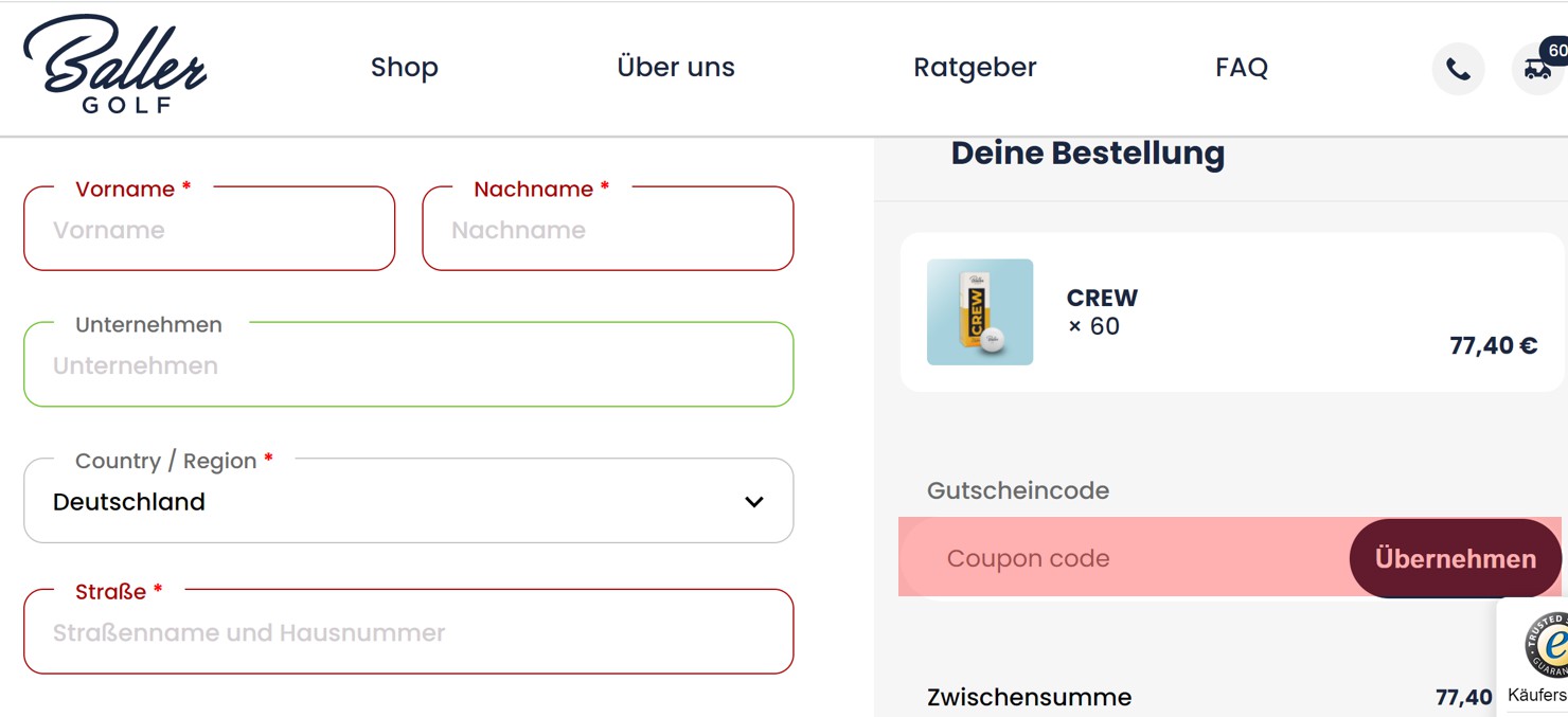 wie ist ein Baller Golf Gutscheincode einzulösen