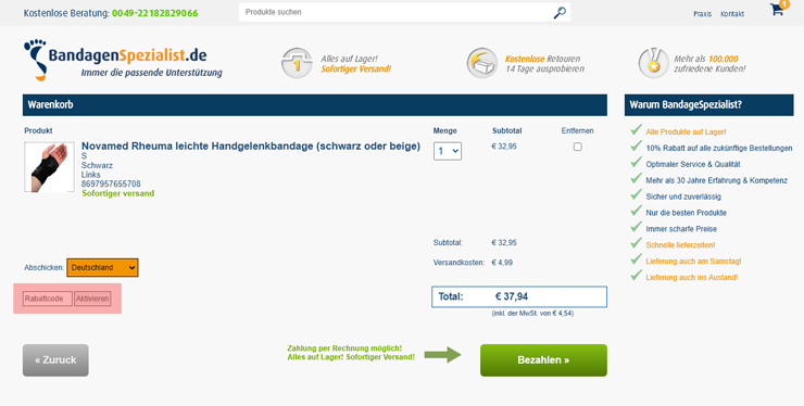 wie ist ein BandagenSpezialist.de Gutscheincode einzulösen