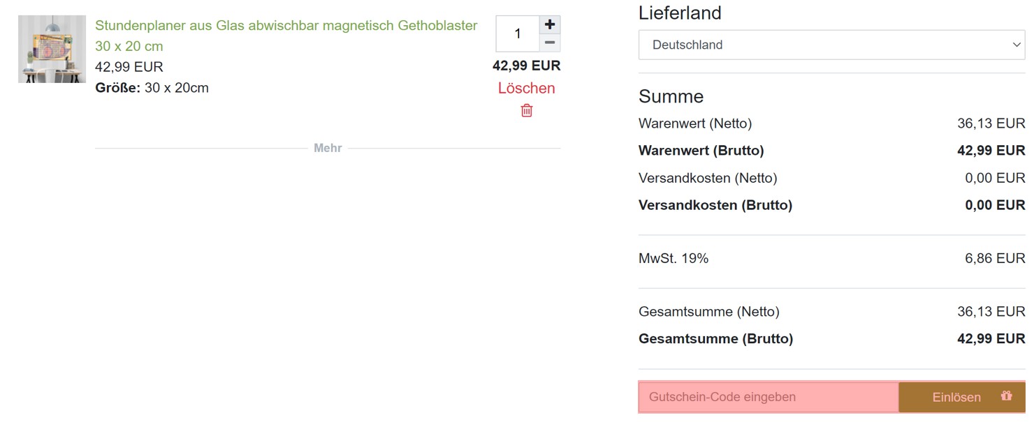 wie ist ein banjado Magnettafel Gutscheincode einzulösen