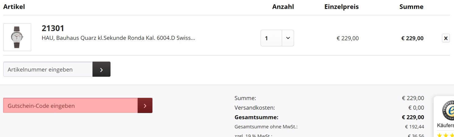 wie ist ein Bauhaus Uhren Gutscheincode einzulösen