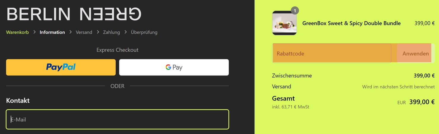 wie ist ein Berlin Green  Gutscheincode einzulösen