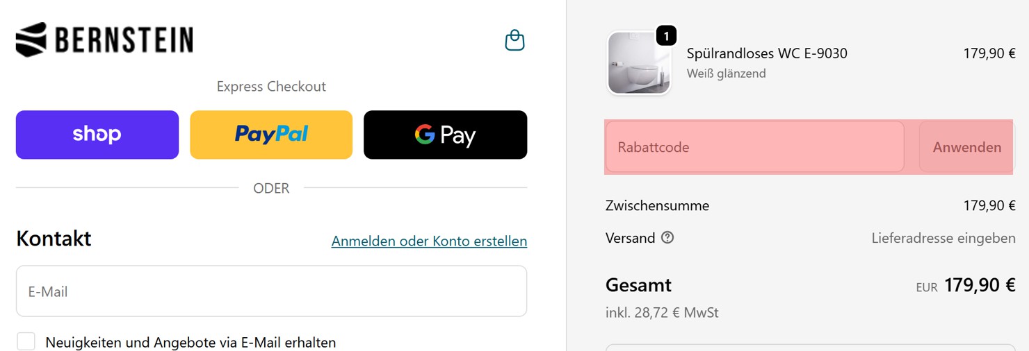 wie ist ein Bernstein Badshop Gutscheincode einzulösen