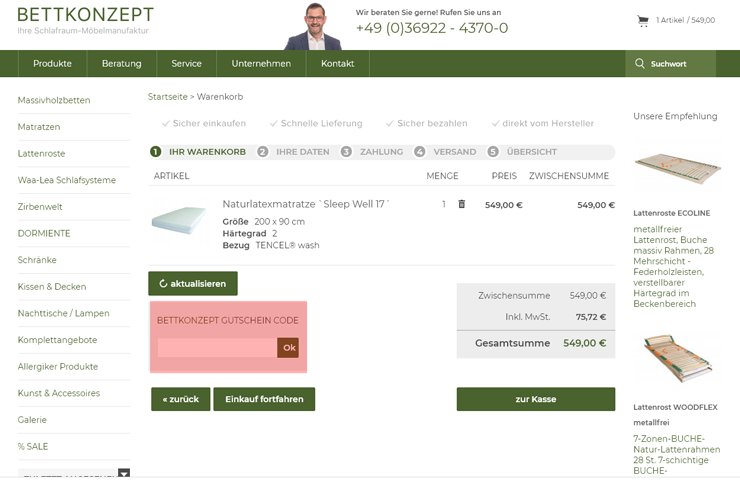 wie ist ein bettkonzept.de Gutscheincode einzulösen