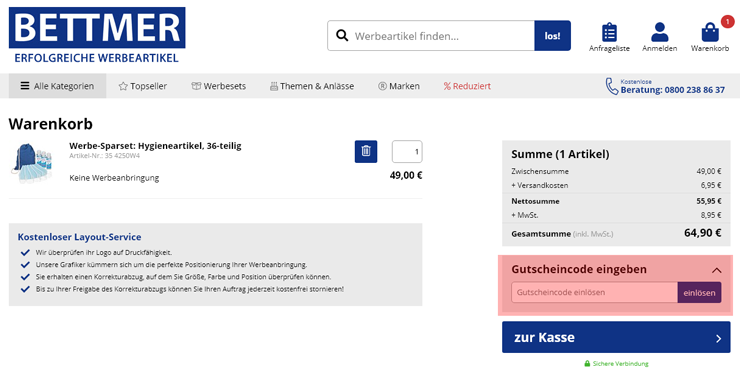 wie ist ein bettmer.de Gutscheincode einzulösen