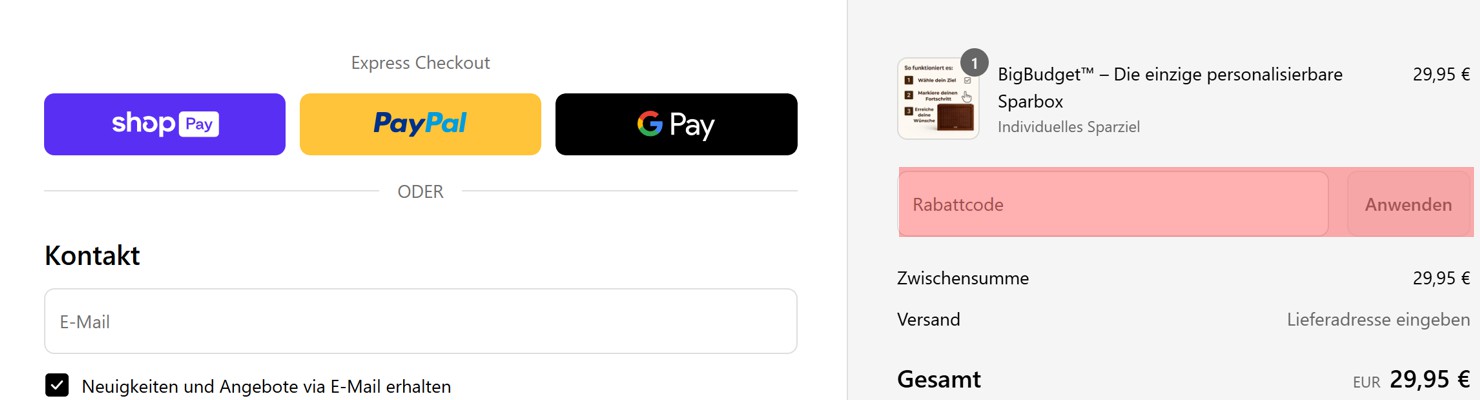 wie ist ein BigBudget Gutscheincode einzulösen
