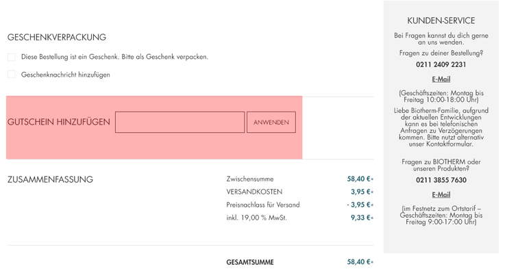 wie ist ein Biotherm Gutscheincode einzulösen