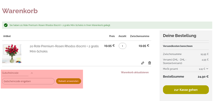 wie ist ein Blumenshop Gutscheincode einzulösen