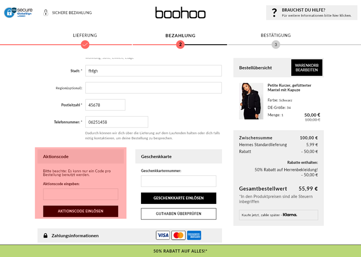 wie ist ein Boohoo Gutscheincode einzulösen