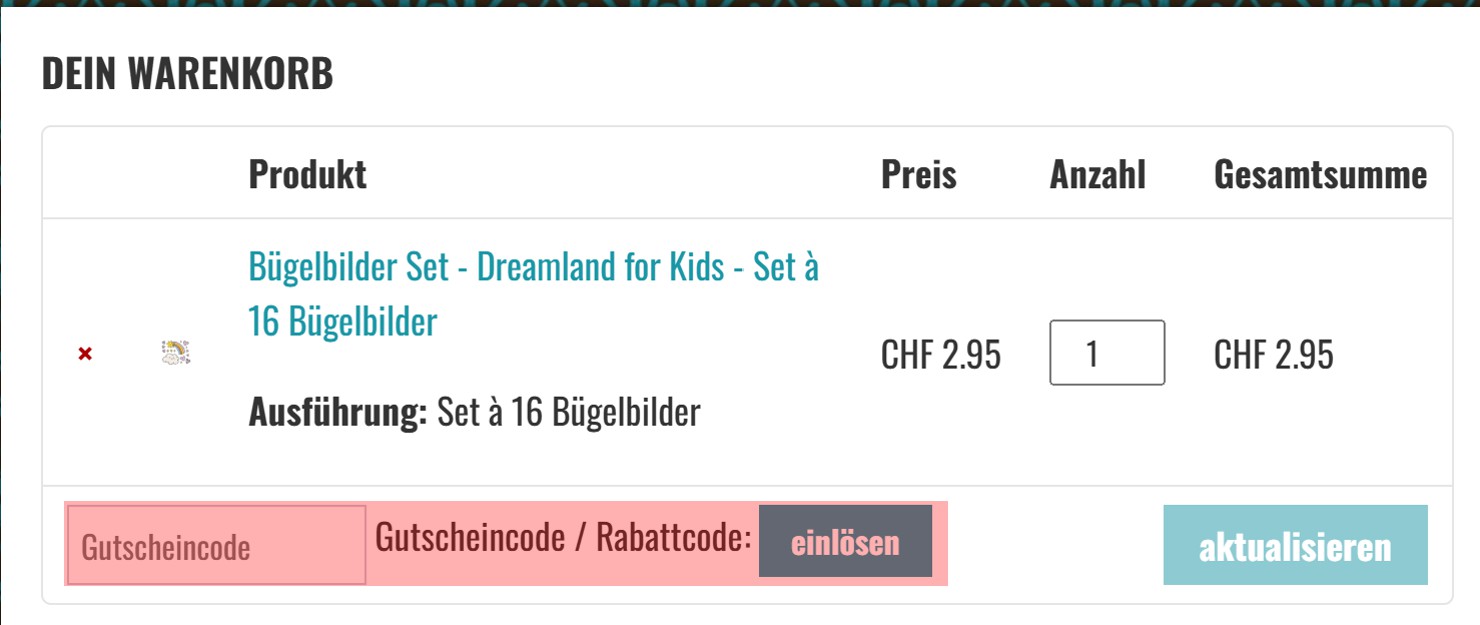 wie ist ein Bügelbilder.ch Gutscheincode einzulösen