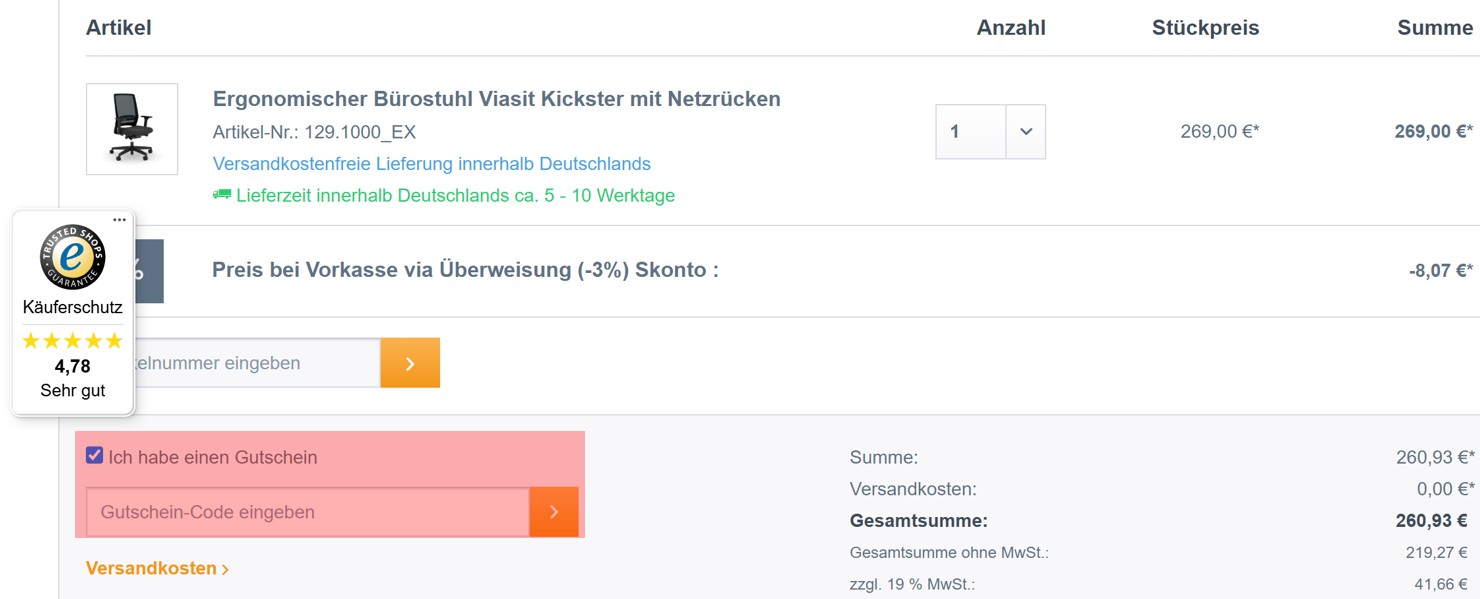 wie ist ein Bürohaus Online Gutscheincode einzulösen